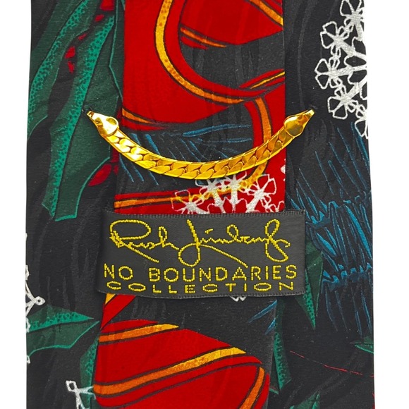 Rush Limbaugh Christmas Tie NO BOUNDARIES Men's Red Green Gold Chain 3.75" - Picture 3 of 5